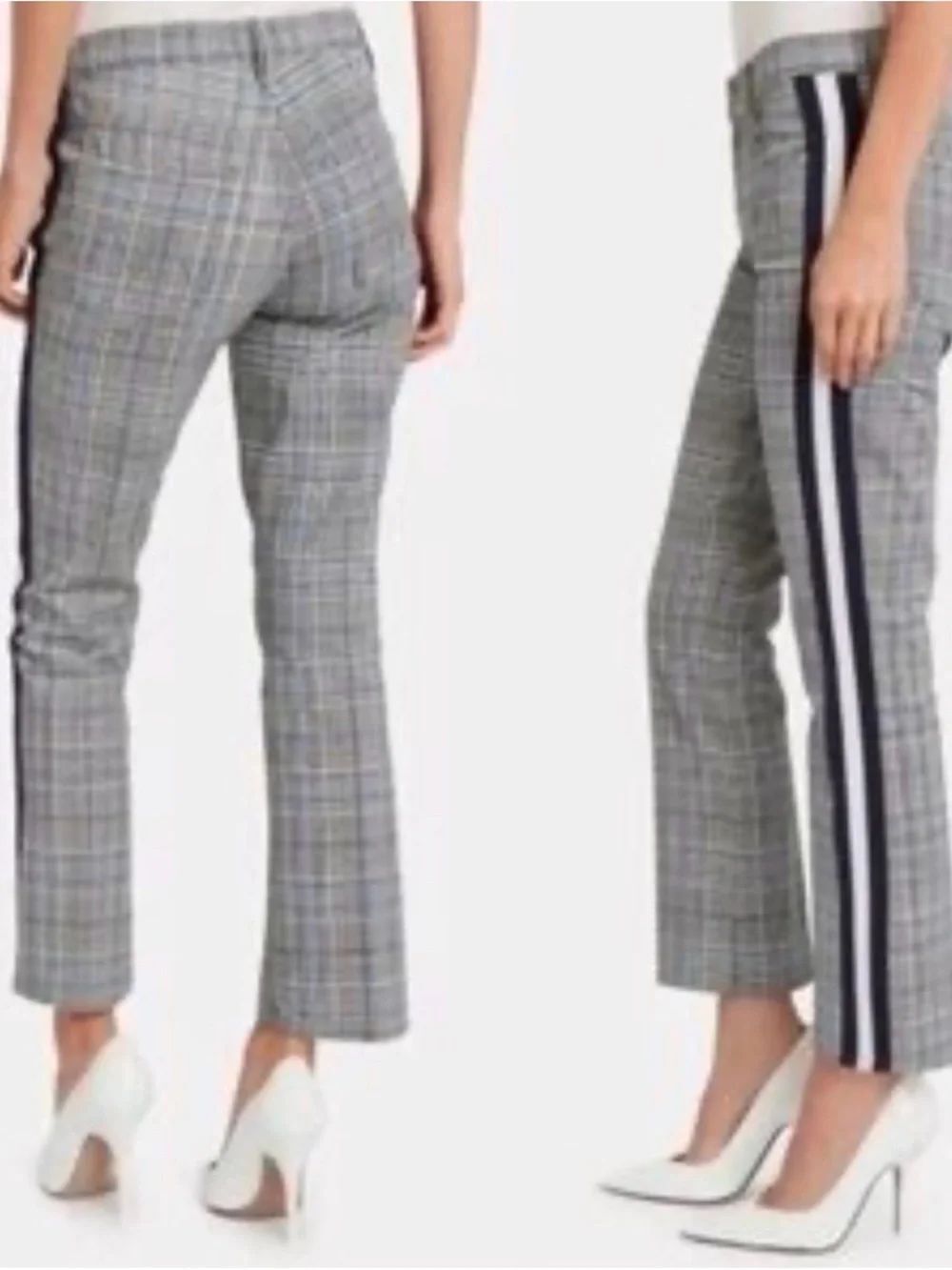 MOTHER the insider ankle Gray Plaid Cropped Pants with Side Stripe 29